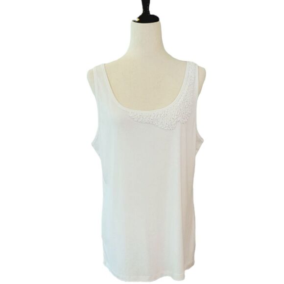 Talbots White Scoop Neck Ribbon Detail 100% Pima Cotton Tank Top Size XL - Picture 1 of 6
